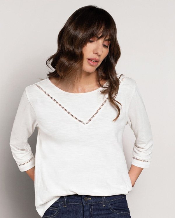 Organic Cotton Trim Detail Boat Neck Top