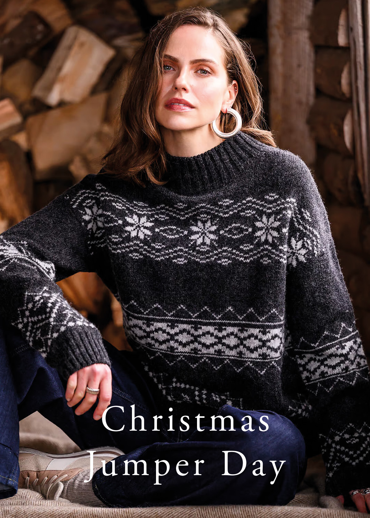 Christmas Jumper Day - Fair Isle Stripe Funnel Neck Jumper (charcoal)