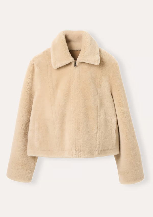 Sheepskin Exposed Wool Detail Reversible Biker Jacket