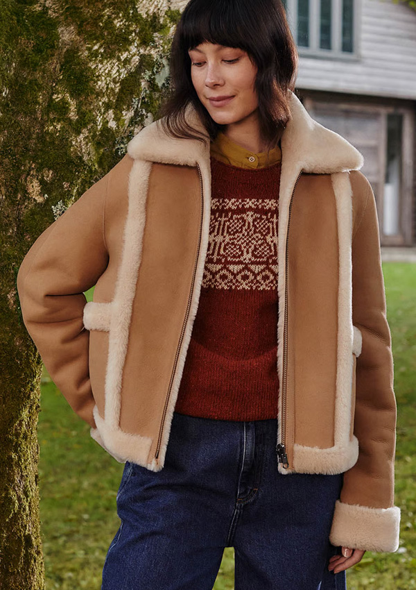 Sheepskin Exposed Wool Detail Reversible Biker Jacket