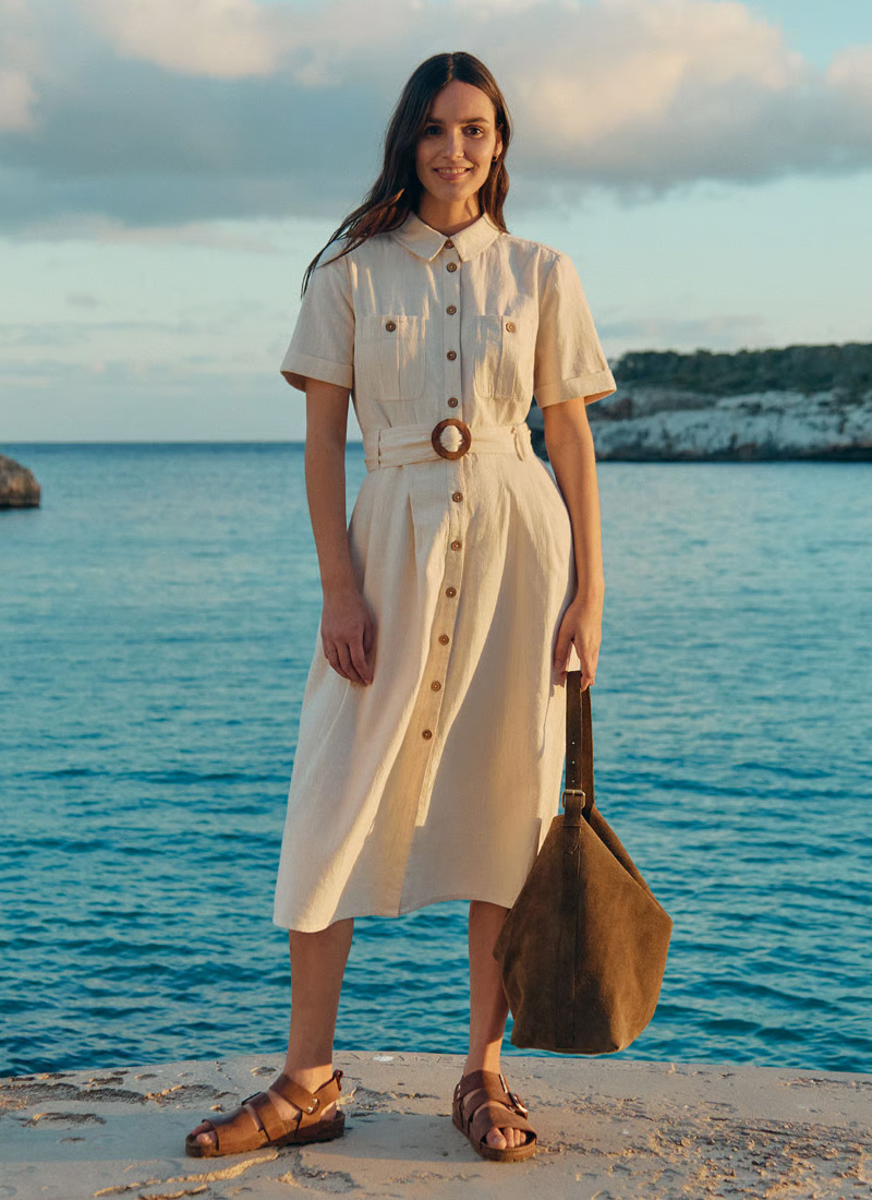 Belted Midi Shirt Dress (undyed oatmeal)