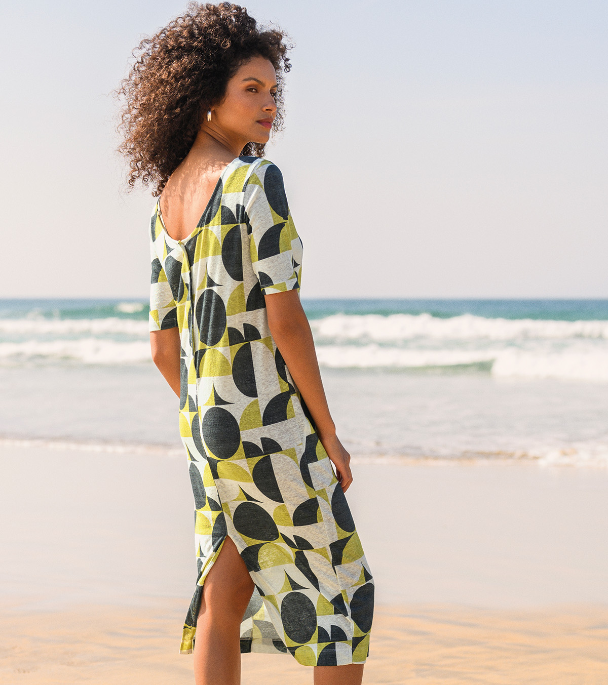 Linen Blend Button Back Dress