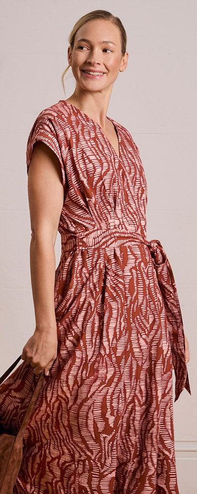 Linen Blend Pleat Waist Midi Dress