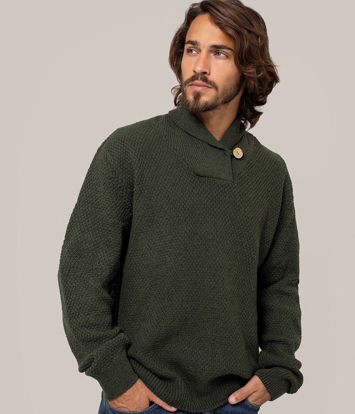 Men's Buttoned Shawl Collar Jumper