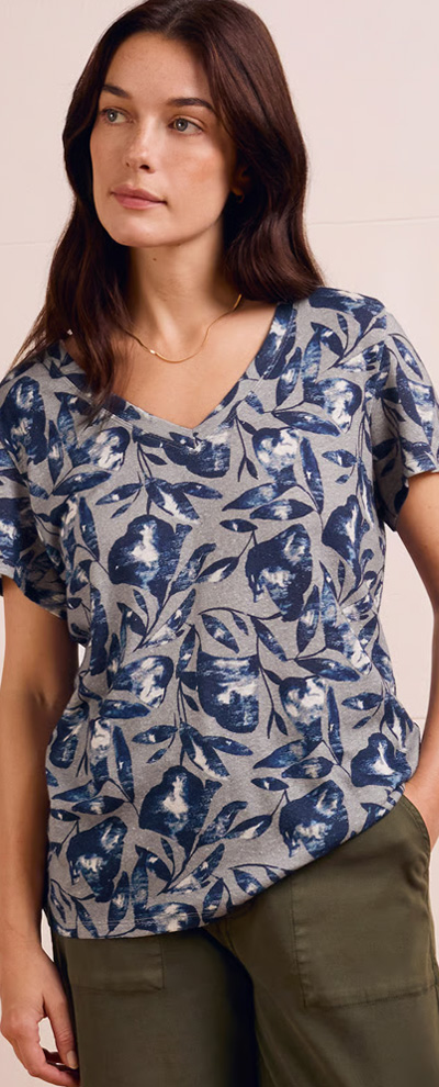 Linen Blend V Neck T Shirt