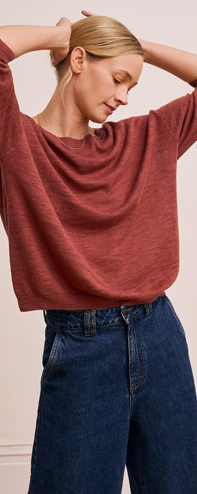 Linen Blend Crew Neck Top