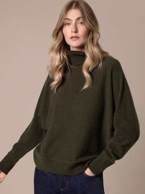 Lambswool Roll Neck Dolman Sweater