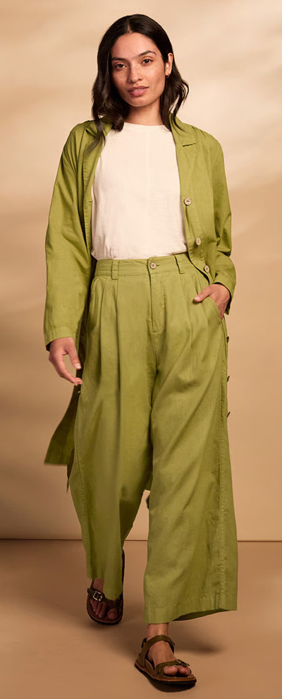 Linen Blend Pleat Front Crop Trouser (bright khaki)
