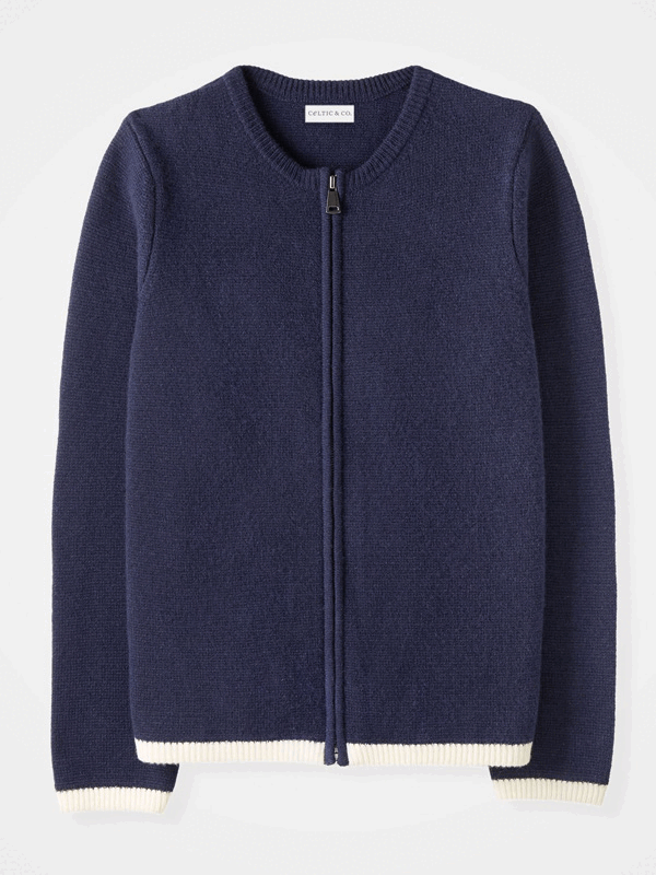 Zip Through Knitted Jacket (dark navy tipped)