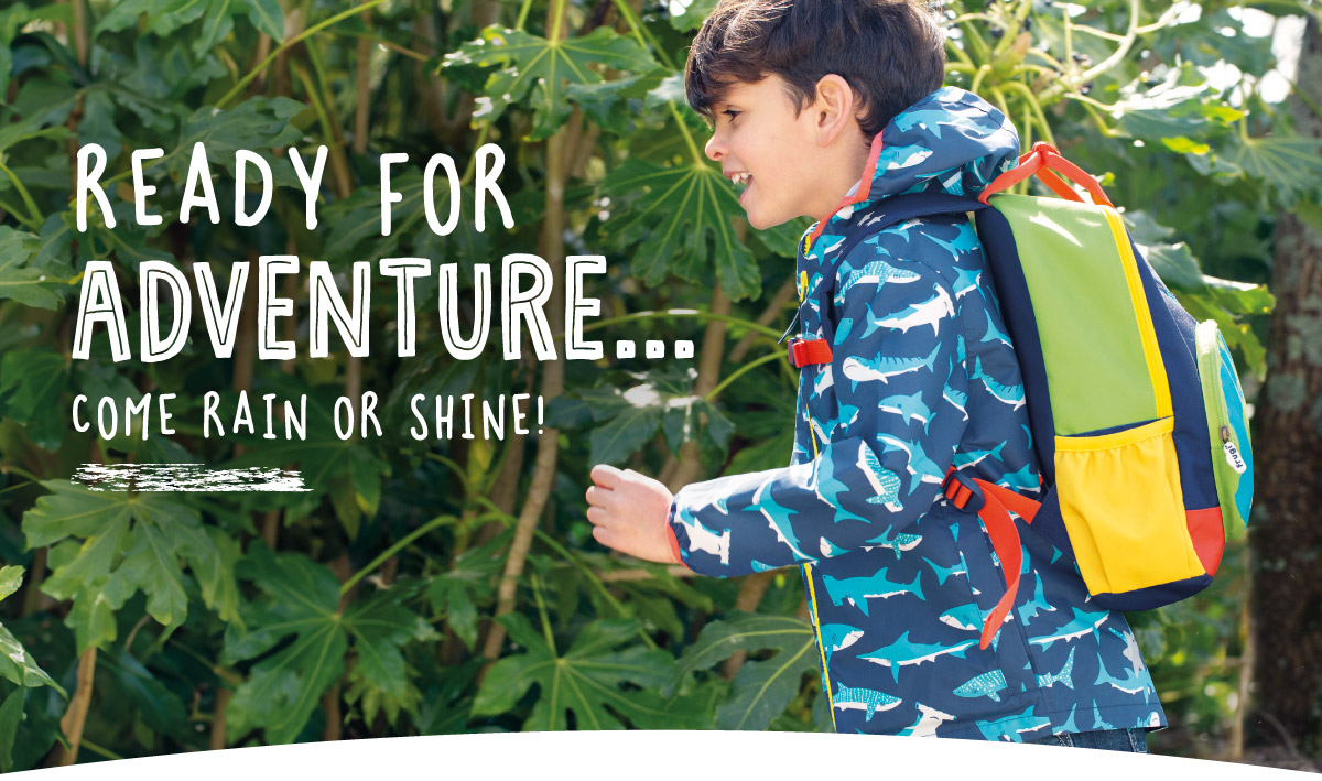 Ready for adventure...come rain or shine! Top Up on Frugi Outerwear.
