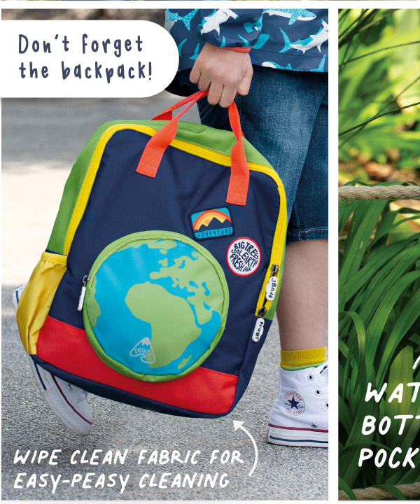 Don't forget the backpack! Wipe clean fabric for easy-peasy cleaning