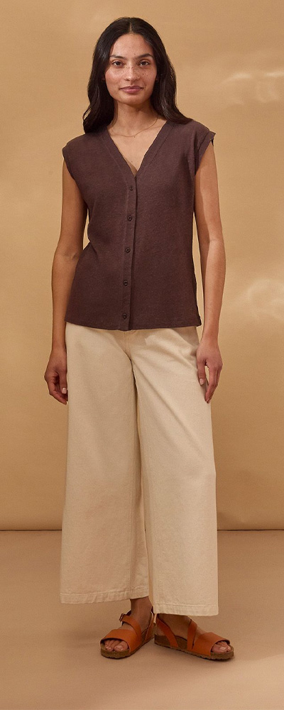 Linen Blend Button Through Top