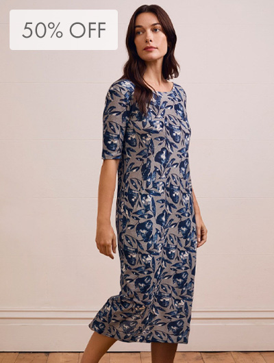Linen Blend Button Back Dress