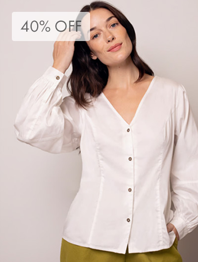 Organic Cotton Blend V Neck Button Through Blouse
