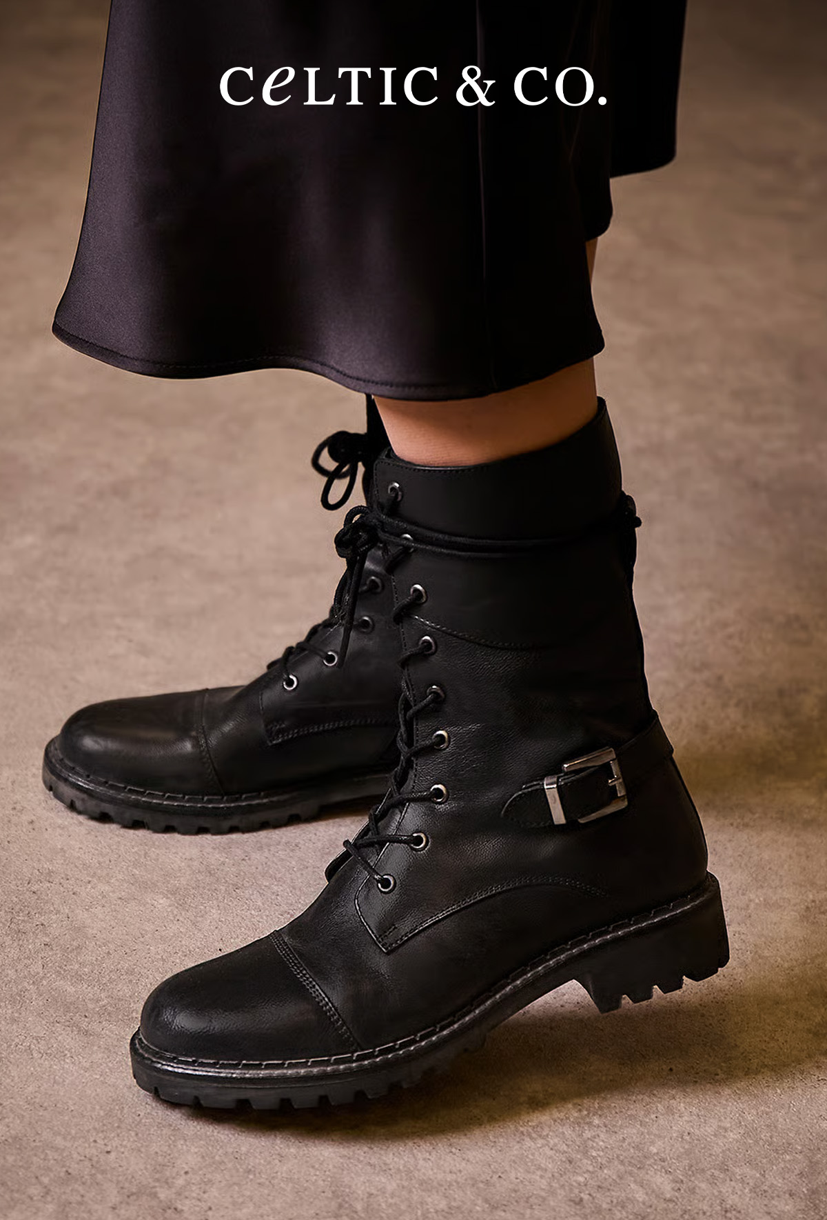 Tall Ankle Lace Up Boots With Strap Detail