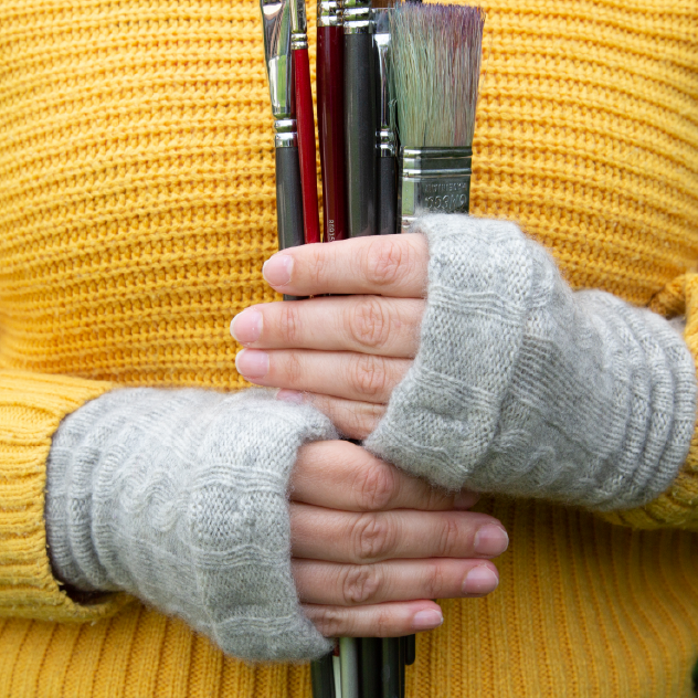 Grey Cable Fingerless Gloves