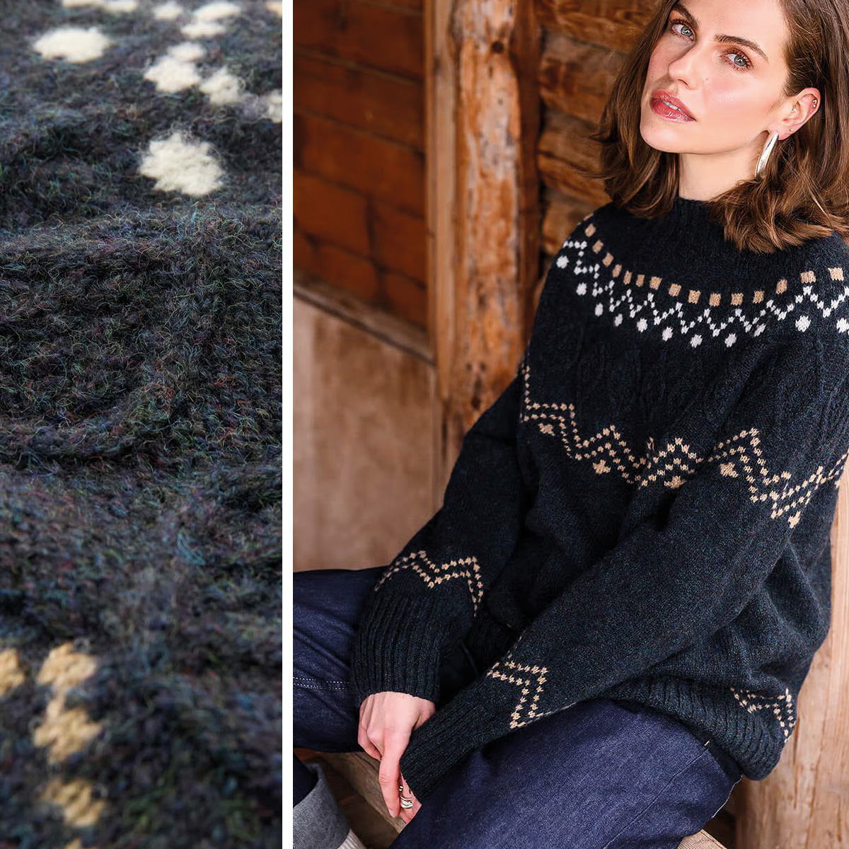 Textured Stitch Fair Isle Yoke Jumper (navy marl)