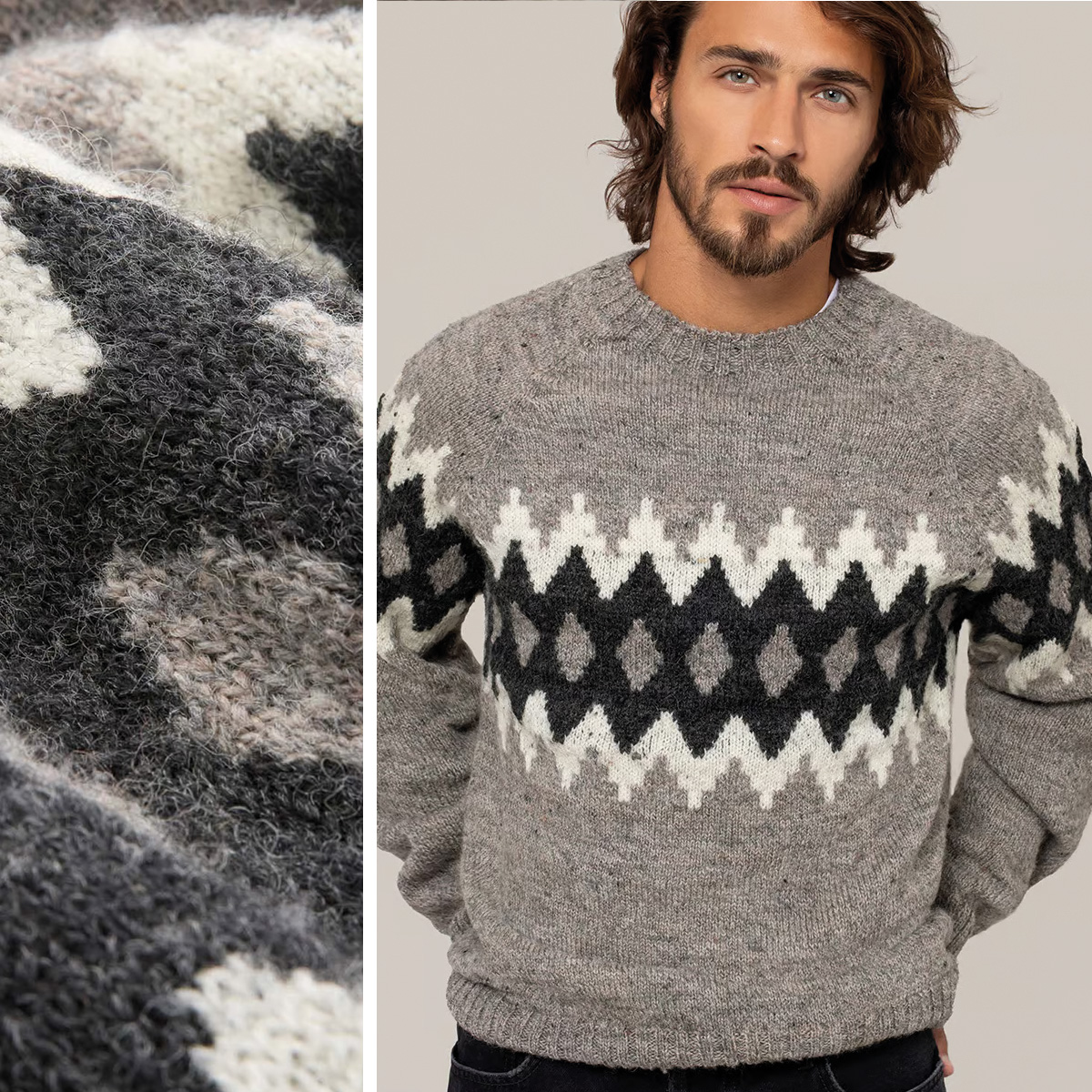 Men's British Fair Isle Jumper (oatmeal fleck)