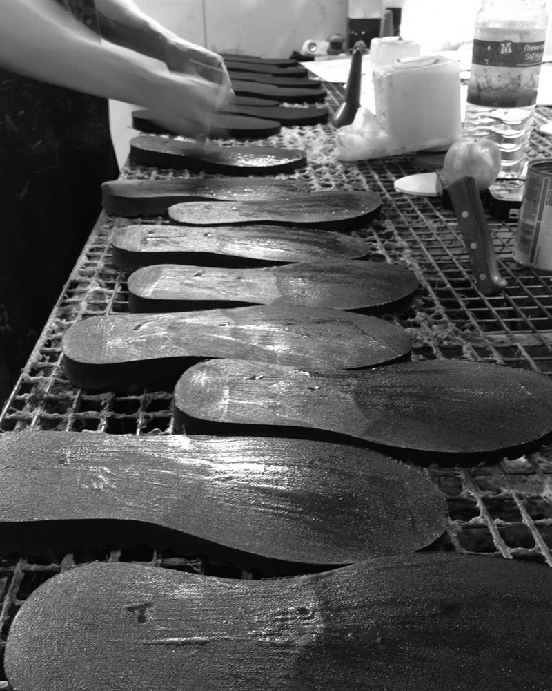 Preparing our soles for our sheepskin boots