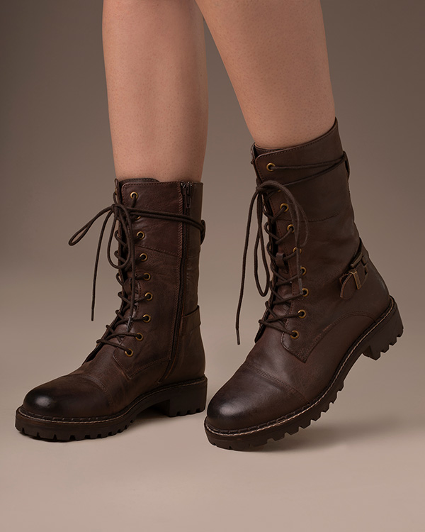 Tall Ankle Lace Up Boots With Strap Detail