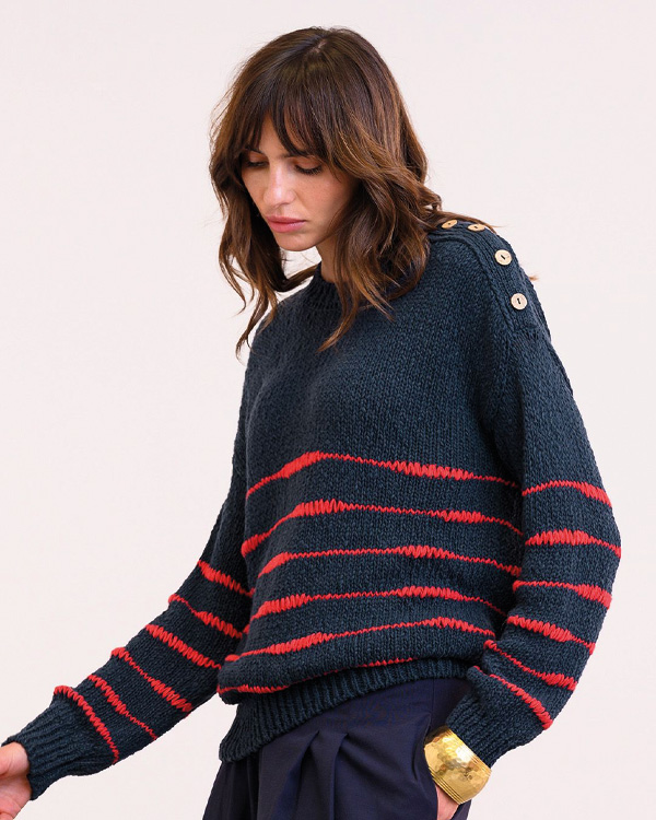 Linen Blend Drop Stitch Breton Jumper