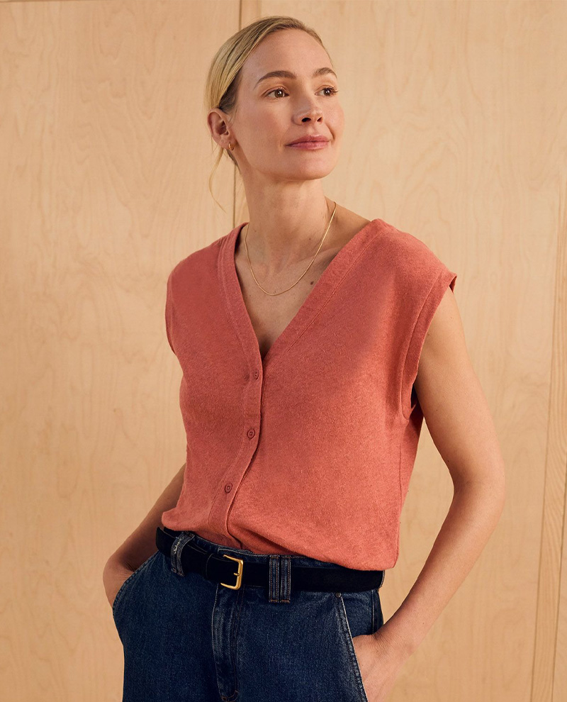 Linen Blend Button Through Top