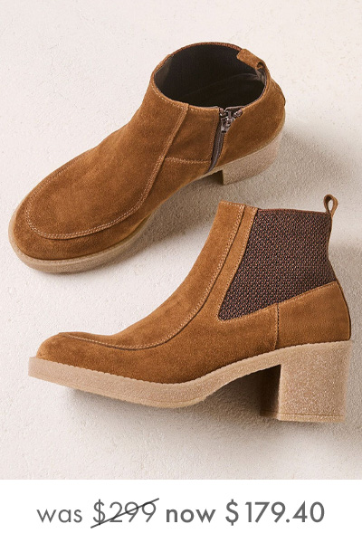 Crepe Mid Heel High Suede Ankle Boots