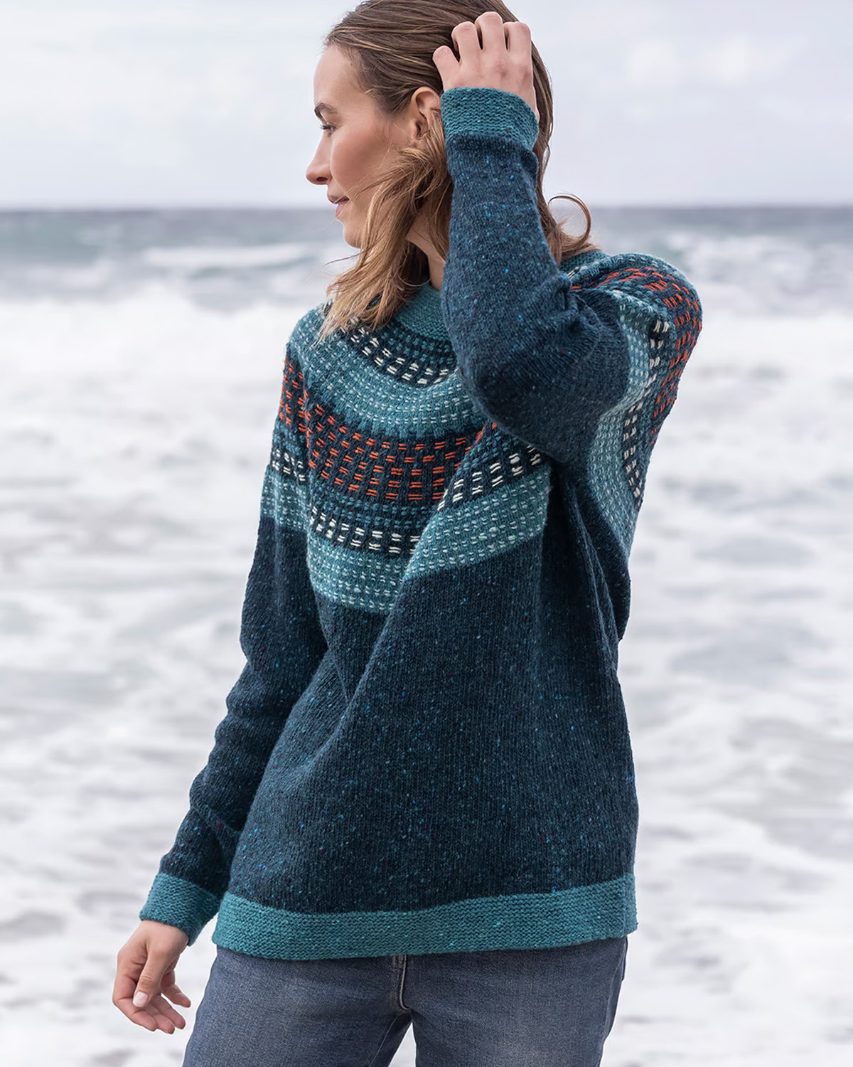 Float Stitch Yoke Donegal Jumper (icelandic blue)