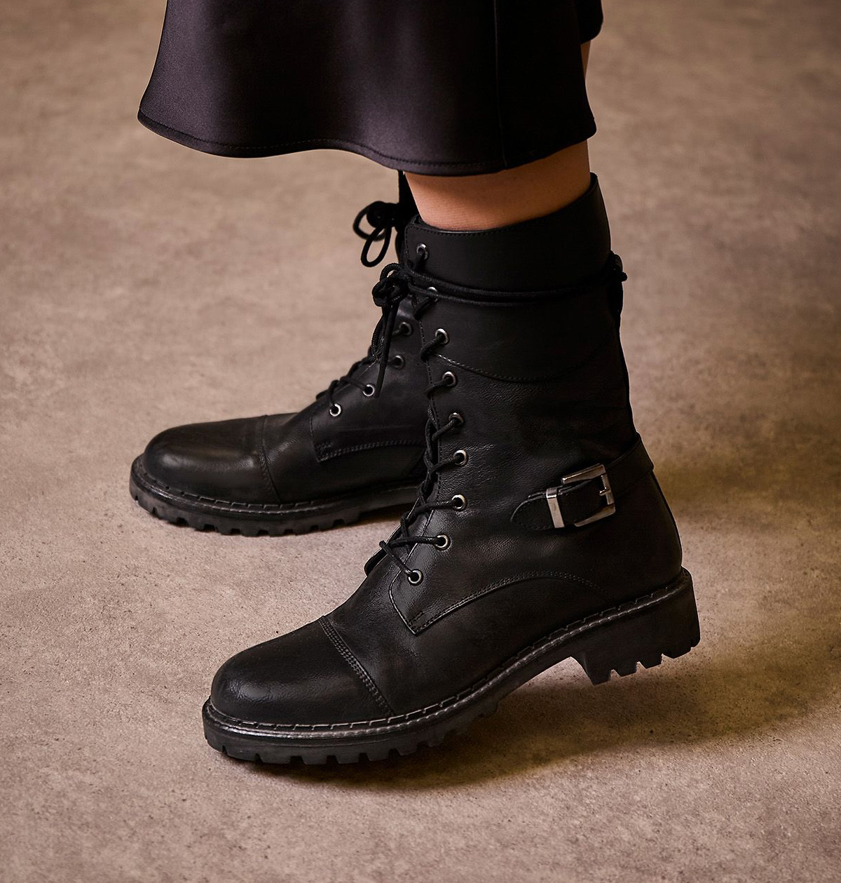Tall Ankle Lace Up Boots With Strap Detail