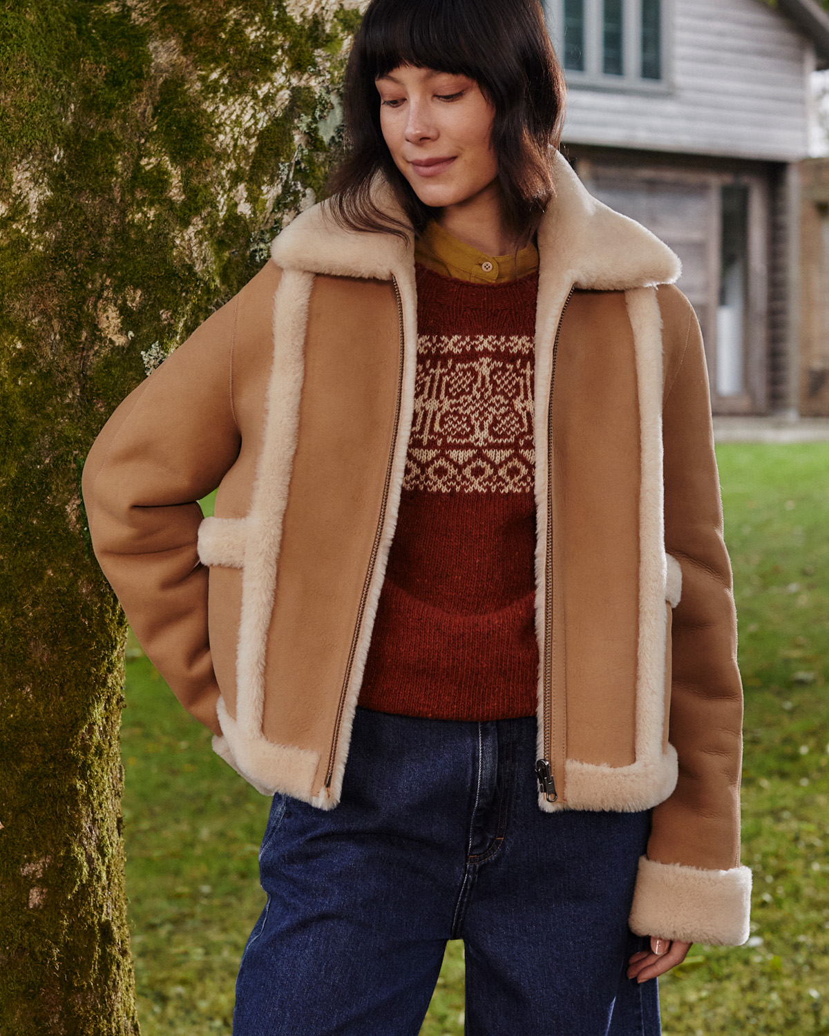 Exposed Wool Detail Reversible Biker Jacket