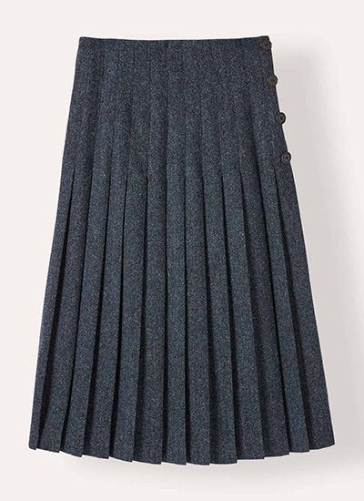 Button Detail Pleated Midi Skirt