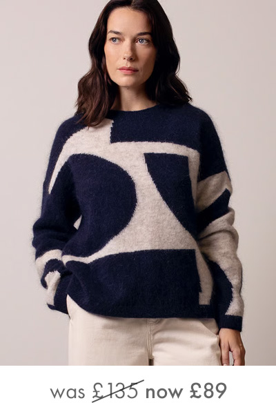 Mohair Blend Abstract Geo Jumper (navy/oatmeal)