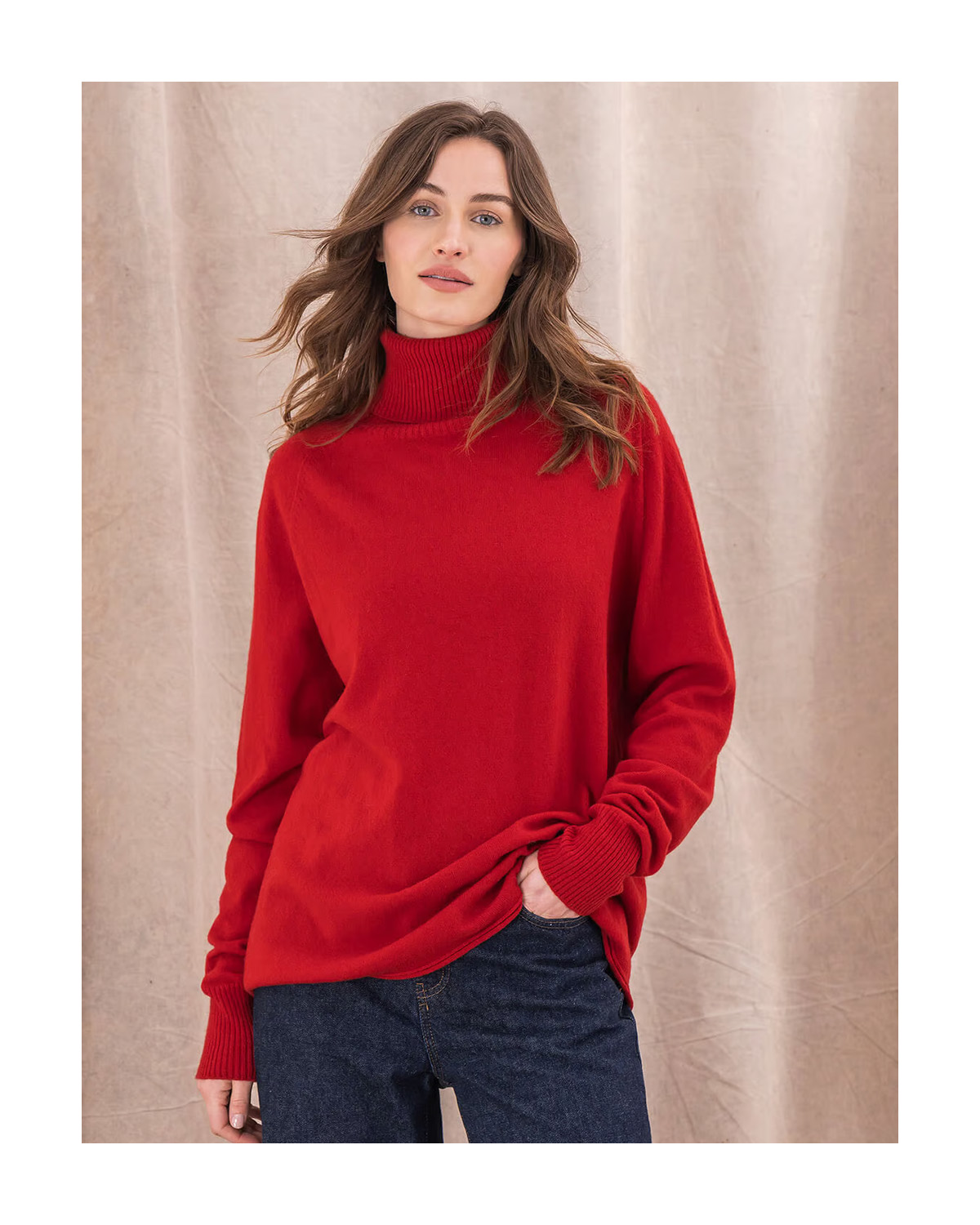 Supersoft Slouch Roll Neck Jumper (pillarbox red)