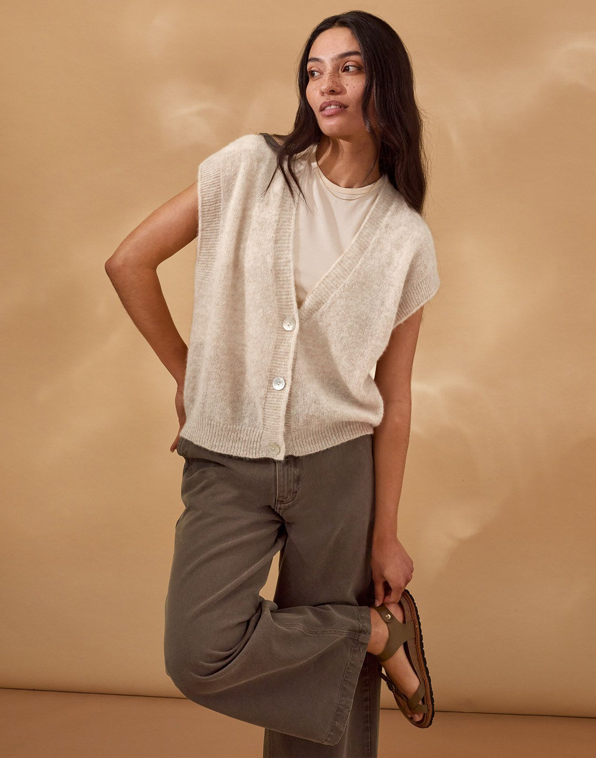 Alpaca Blend Button Through Grown On Sleeve Top