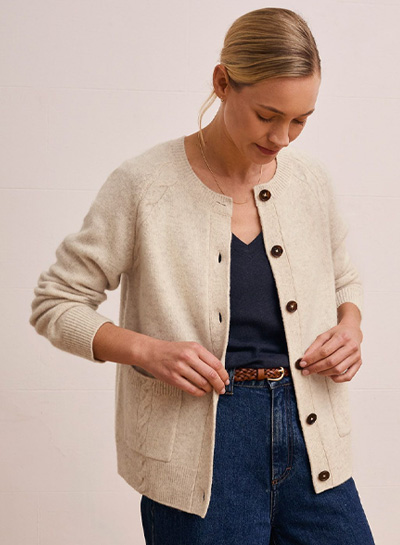 Lambswool Cable Detail Raglan Cardigan