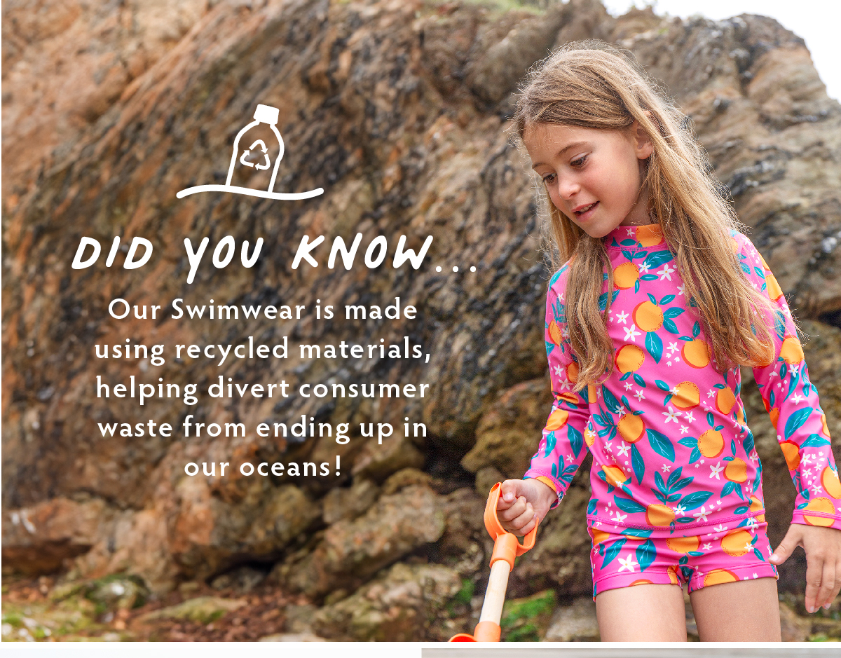 Did you know? Our Swimwear is made using recycled materials, helping divert consumer waste from ending up in our oceans!