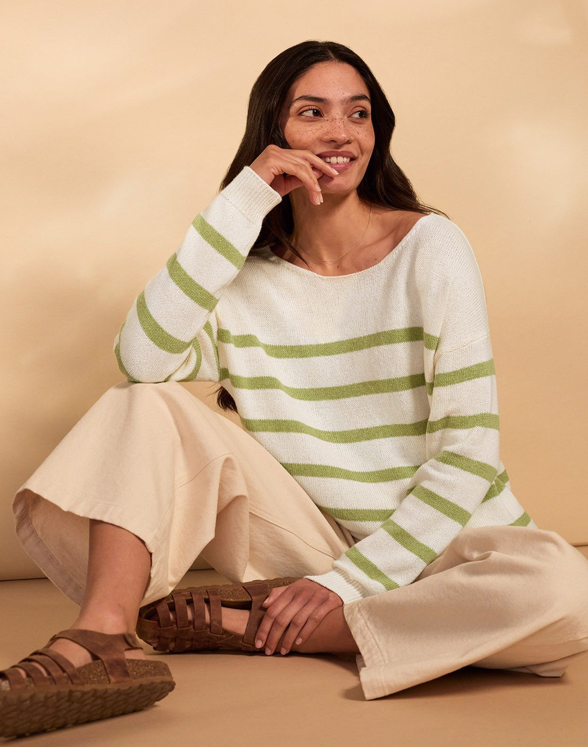 Organic Cotton Blend Gauzy Boat Neck Jumper
