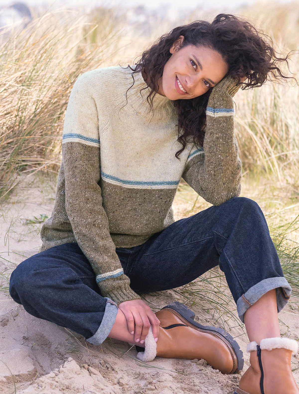 Flecked Funnel Neck Jumper (oatmeal colourblock)