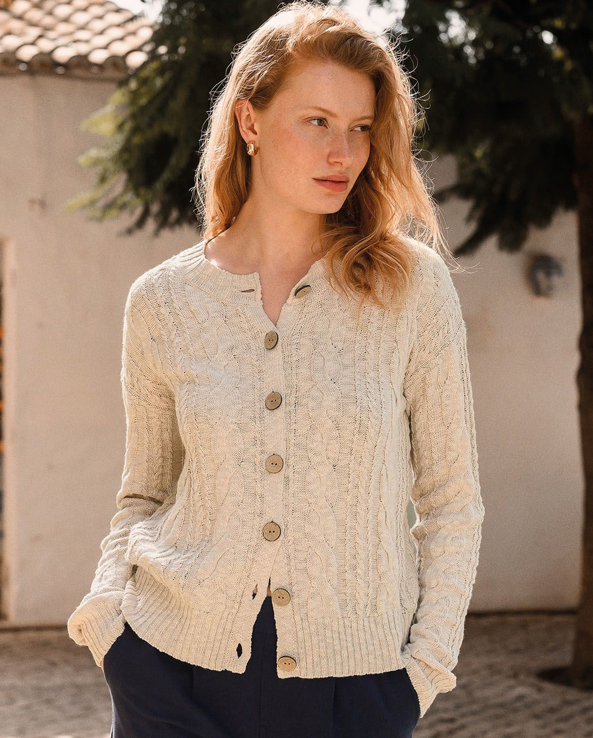 Cable Crew Neck Cardigan