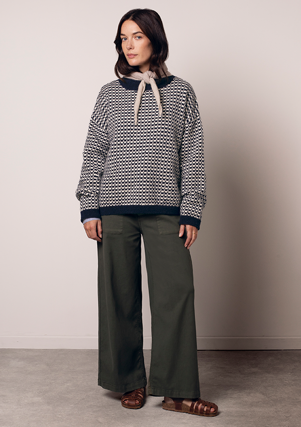 Alpaca Blend Micro Check Funnel Neck Jumper