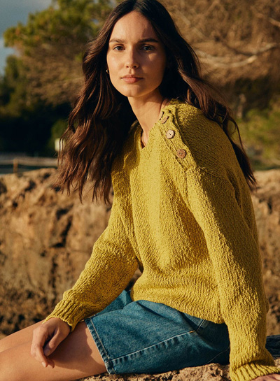 Linen Blend Slub Knit Button Detail Jumper