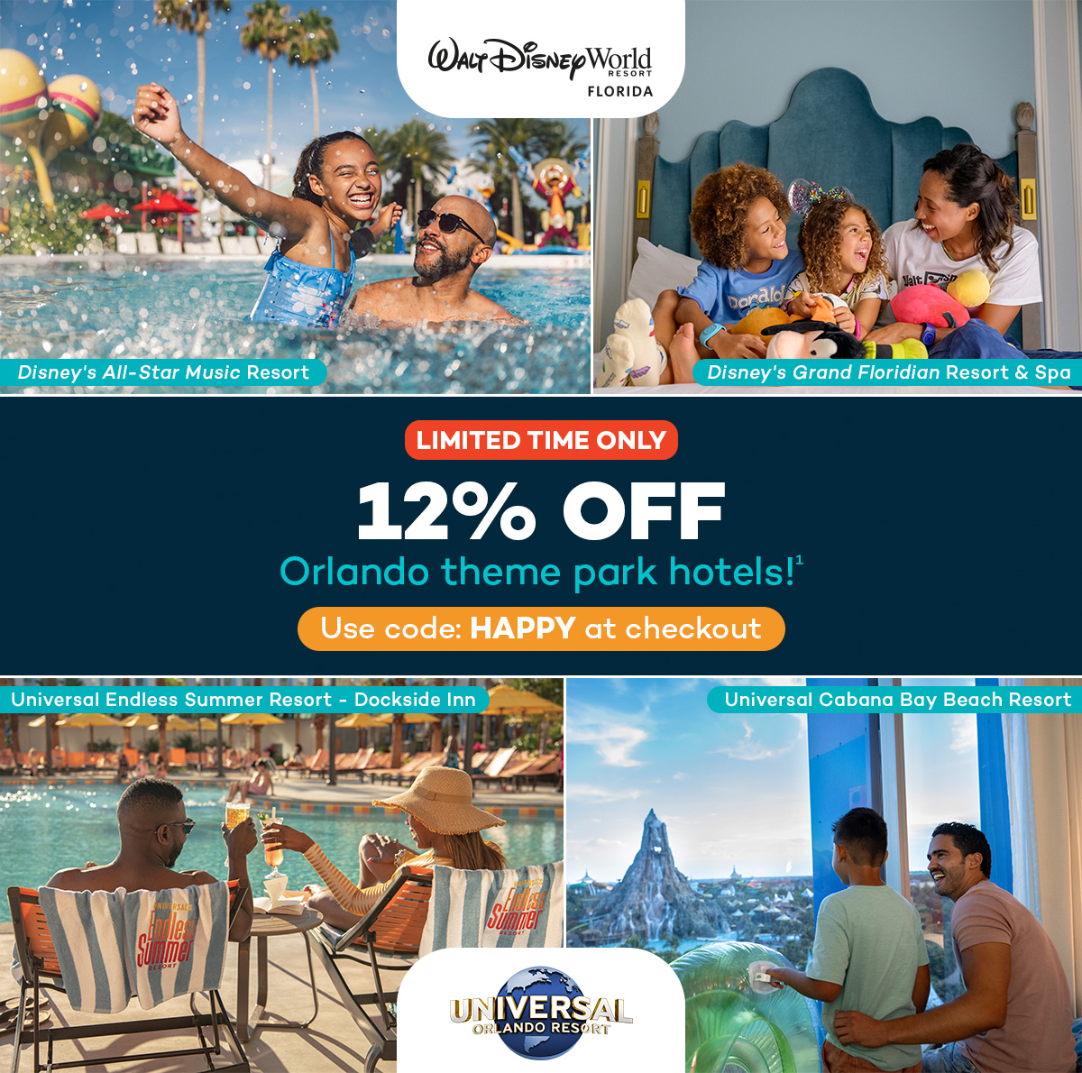 save 12% on Orlando theme park hotels
