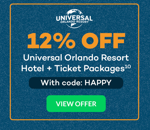 12% off Universal Orlando Resort Hotel + Ticket Packages(10) with code HAPPY