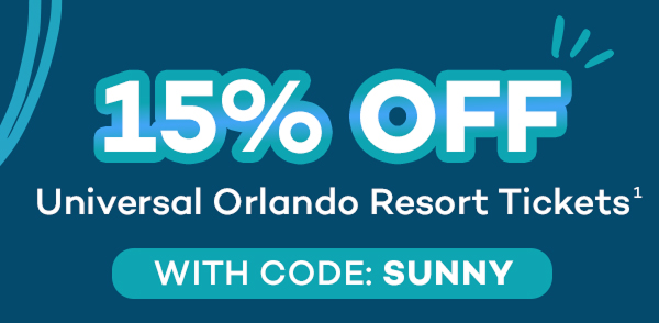 15 off Universal Orlando Resort Ticket with code: SUNNY