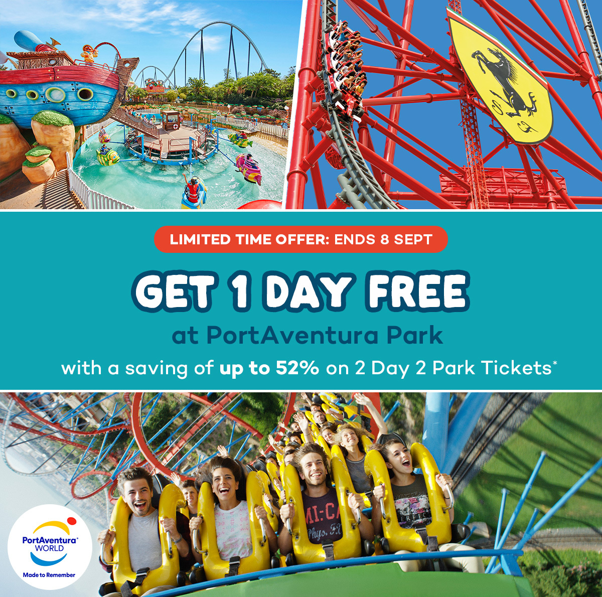 Get 1 day free at PortAventura World
