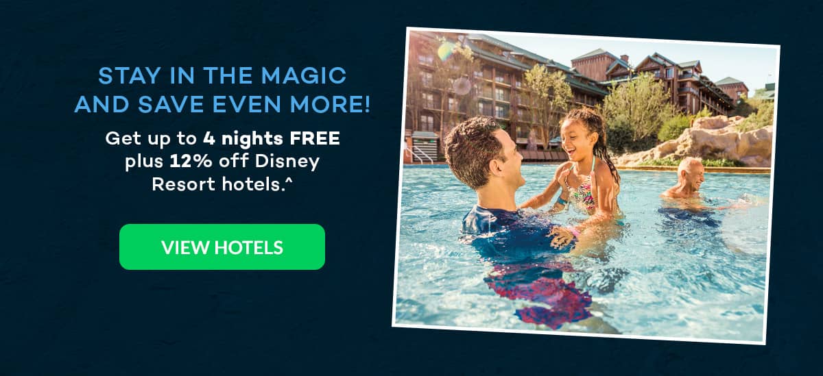 Get up to 4 nights FREE plus 12% off Disney Resort hotels^