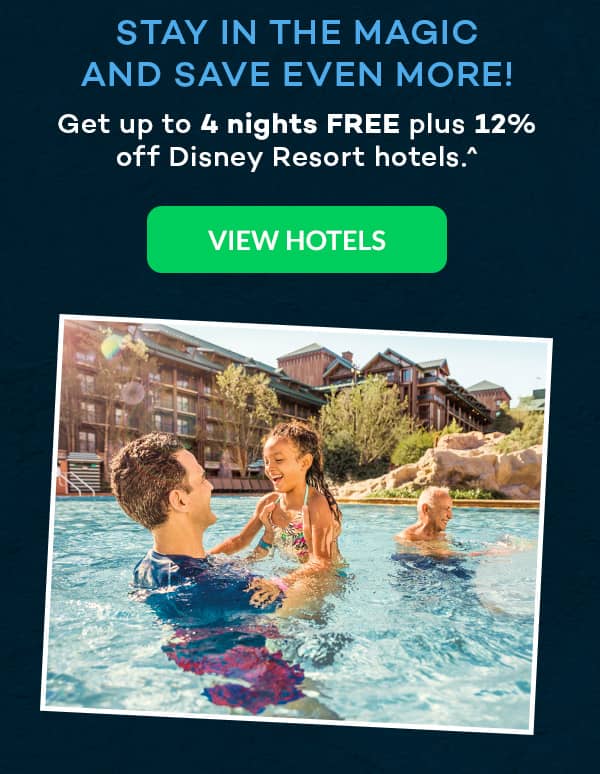 Get up to 4 nights FREE plus 12% off Disney Resort hotels^