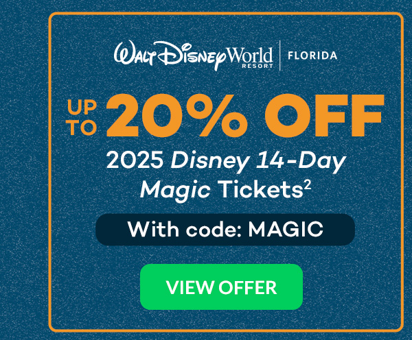 20% OFF 2025 Disney 14-Day Magic Tickets(2) with code MAGIC