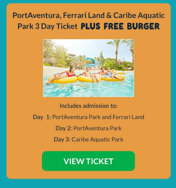 PortAventura, Ferrari Land & Caribe Aquatic Park Ticket 3 Day Ticket PLUS FREE BURGER