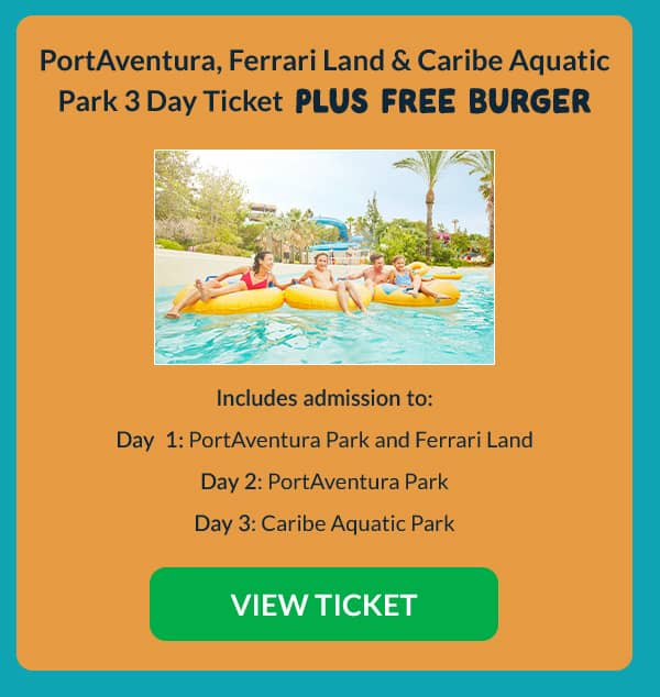 PortAventura, Ferrari Land & Caribe Aquatic Park Ticket 3 Day Ticket PLUS FREE BURGER
